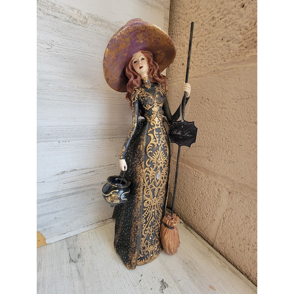 Bella Lux witch broom cauldron NEW Halloween black home decor figure unique
